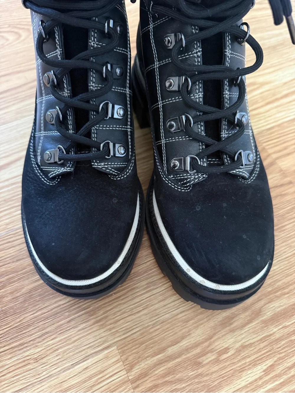 TORY BURCH Miller Lug Hiker Boot Black / White